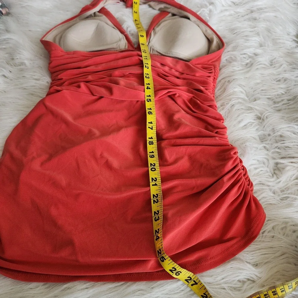 Magicsuit Yvonne Slimming Swim Dress 14W Halter‎ Ruched Dark Coral Pink